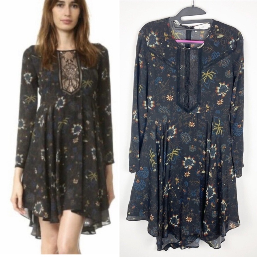 A.L.C. Silk Cythia Asymmetrical Dress with‎ Lace Front NWOT size 0​​​​​